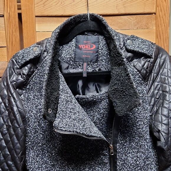 Yoki Outerwear Collection Black Gray Jacket Women M Polyester Wool - Picture 4 of 8